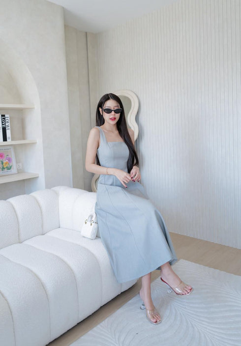 Spring Plain Square Neck Long Dresses